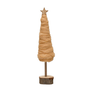 Wool Tree w/ Star & Wood Slice Base, Camel Color Large - 430 Holiday Decor - The Farmhouse