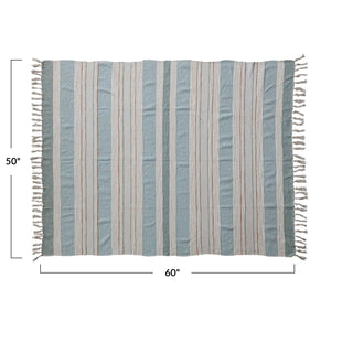 Woven Cotton Throw w/ Stripes & Fringe - The Farmhouse