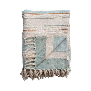 Woven Cotton Throw w/ Stripes & Fringe - The Farmhouse