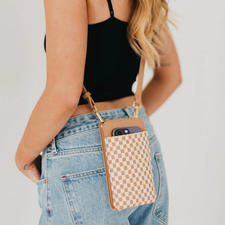 Woven Double Duty Phone Bag, Checkered Tan - 280 Bags - The Farmhouse