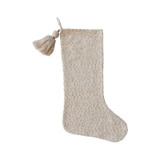 Woven Fabric Blend Stocking W/ Gold Sequins - Cream - The Farmhouse