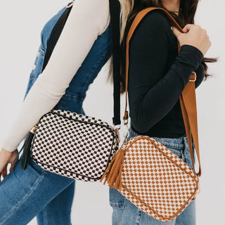 Woven Willow Camera Crossbody, Checkered Brown - 280 Bags - The Farmhouse