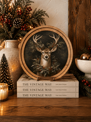 Wreath Deer Christmas Arch Framed Art, 8" Round - 420 Home Decor - The Farmhouse
