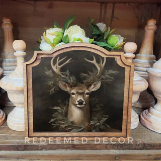 Wreath Deer Provincial Framed Art - 420 Home Decor - The Farmhouse