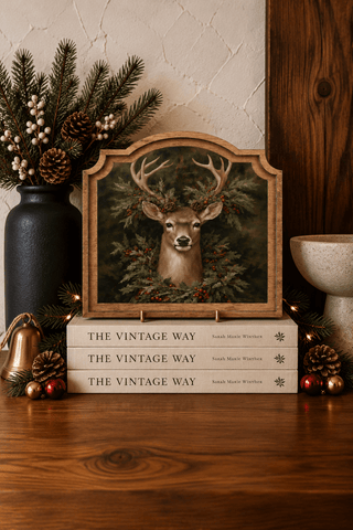 Wreath Deer Provincial Framed Art, 9" x 10" - 420 Home Decor - The Farmhouse