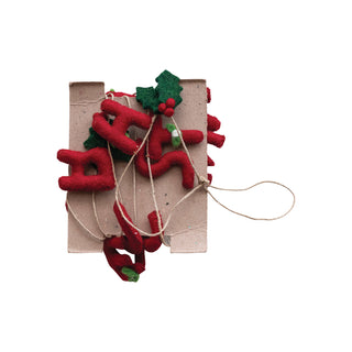 Alternate view of red and green wool felt Merry Christmas garland