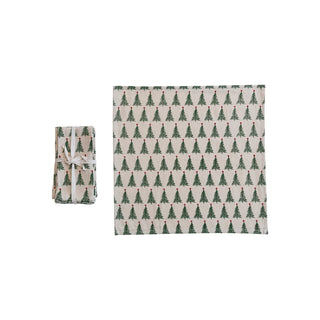 Stonewashed Cotton Napkins w Christmas Tree Pattern Set