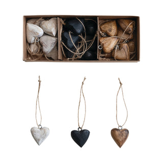 CREATIVE CO-OP Mango Wood Heart Ornaments with Jute Hangers