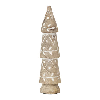Hand-Carved Mango Wood Tree with Design, Whitewashed