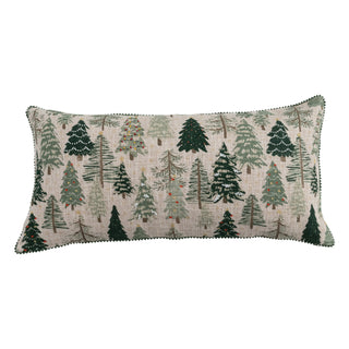 Cotton and linen lumbar pillow with tree pattern