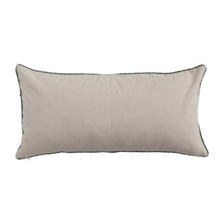 CREATIVE CO-OP Cotton and Linen Slub Lumbar Pillow with Tree Pattern, Beads and Pom Pom Trim
