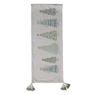 Table Runner with Trees, Embroidery, Beads, French Knots & Tassels