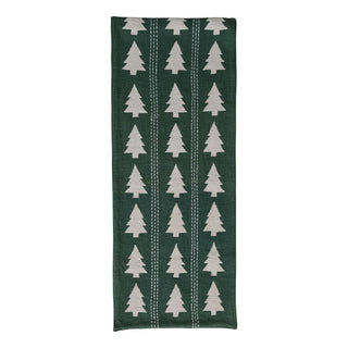 Table Runner with Trees Pattern, Embroidery & Stitching, Green & Natural