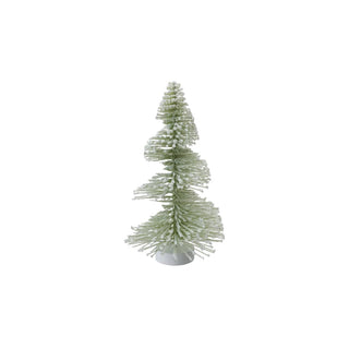 Plastic Bottle Brush Tree with Wood Base, Snow Finish, Sage Color