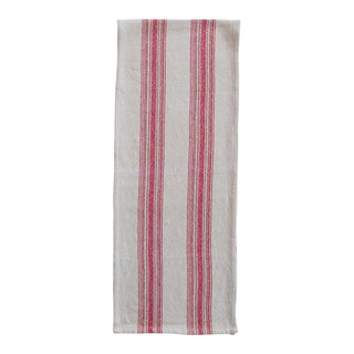 Woven Cotton Flour Sack Table Runner with Stripes, Natural & Red Set of 4