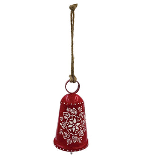 Red & White Hand-Painted Bell Ornament