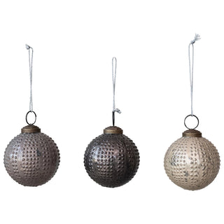 Glass Hobnail Ball Ornament , Distressed, 3 Colors