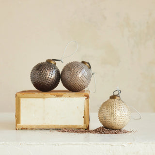 Glass Hobnail Ball Ornament , Distressed, 3 Colors