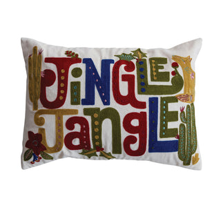 Jingle Jangle cotton velvet lumbar pillow with cacti and coyote