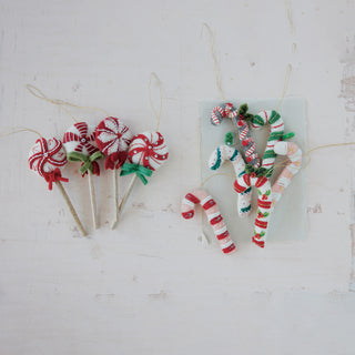 Handmade Wool Felt & Mango Wood Lollipop Ornament with Sequins & Beads, 4 Styles