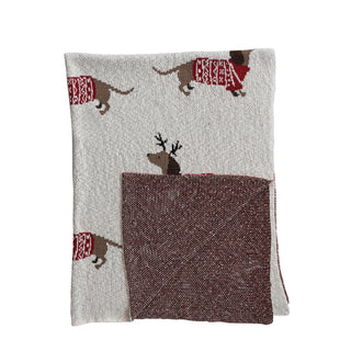 Dachshund cotton knit throw detail