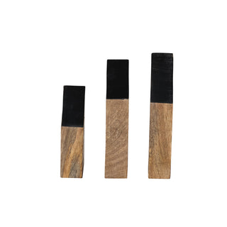 CREATIVE CO-OP Mango Wood Houses with Black Edges, Natural, Set of 3
