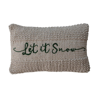 Let It Snow cotton knit macrame lumbar pillow