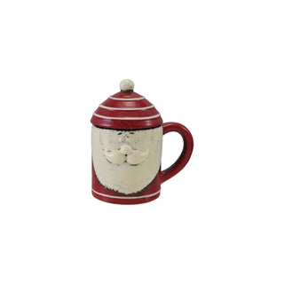 Hand-painted ceramic Santa head mug with hat lid