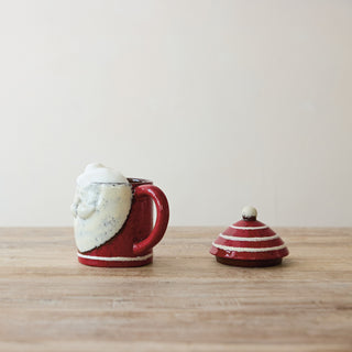 CREATIVE CO-OP 12 oz. Hand-Painted Ceramic Santa Head Mug with Hat Lid