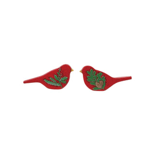 CREATIVE CO-OP Hand-Painted Embossed Ceramic Bird with Botanical, 2 Styles