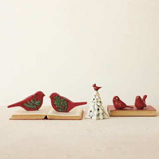 CREATIVE CO-OP Hand-Painted Embossed Ceramic Bird with Botanical, 2 Styles