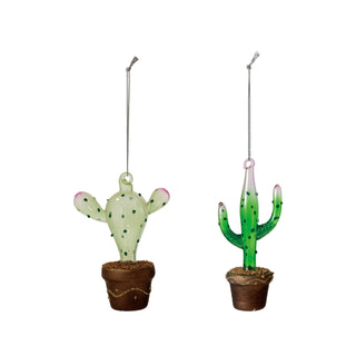 Glass Cactus in Pot Ornament with Glitter