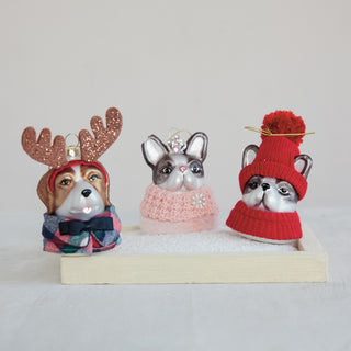 Hand-Painted Glass Dog Head in Clothes Ornaments