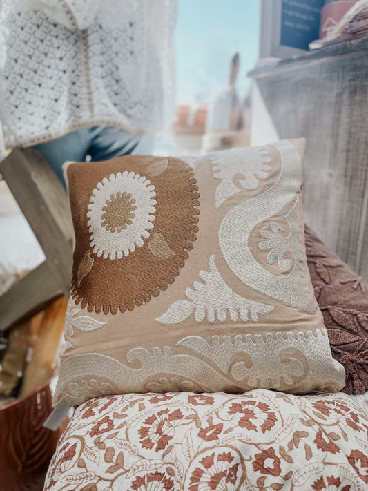 Abstract Cotton Embroidered Pillow - The Farmhouse