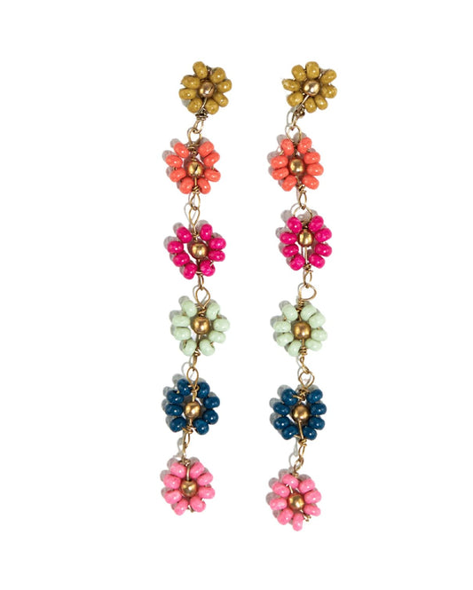 Amanda Multi Color Flower Beaded Dangle Earrings Rainbow - The Farmhouse AZ