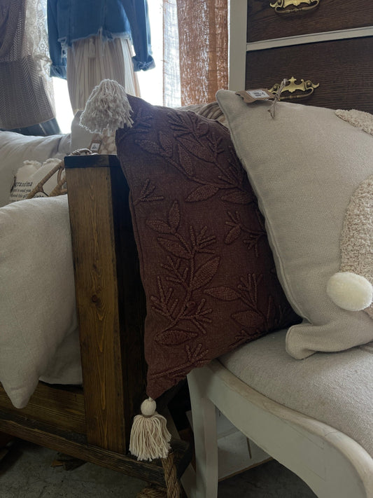 Aubergine Embroidered Stonewashed Cotton Pillow 18' - The Farmhouse