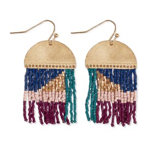 Birdie Abstract Beaded Fringe Earrings Teal - The Farmhouse AZ