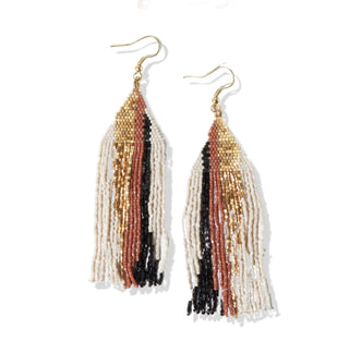 Camielle Abstract Stripe Beaded Fringe Earrings Mixed Metallic - The Farmhouse AZ