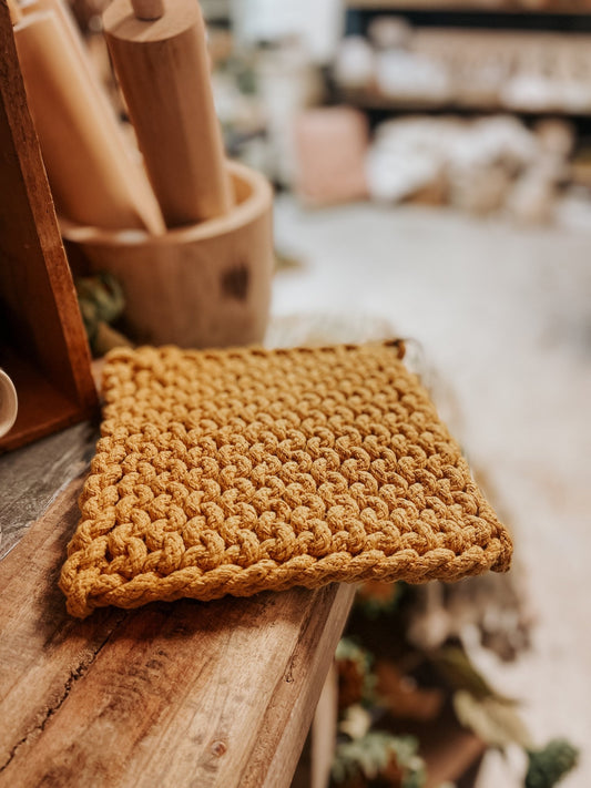 Cotton Crocheted Pot Holder - Yellow - The Farmhouse
