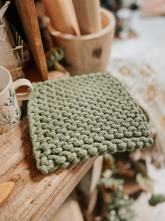 Cotton Crocheted Potholder - Green - The Farmhouse