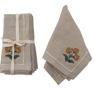 Cotton Napkins w/ Floral Embroidery - The Farmhouse