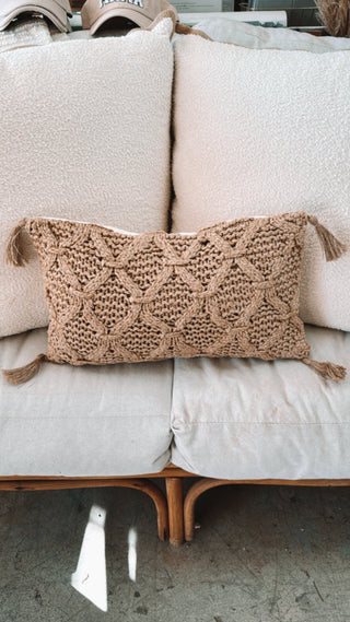 Diamond Woven Pattern Pillow - Camel - The Farmhouse