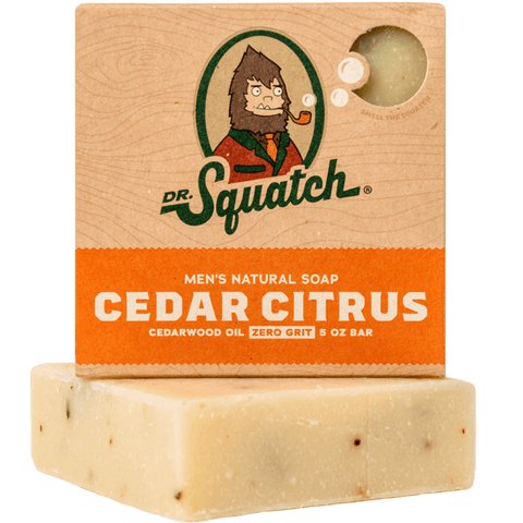 First scrub: Dr. Squatch Wood Barrel Bourbon soap 
