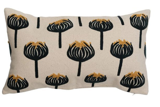 Flower Embroidery Lumbar Pillow - The Farmhouse