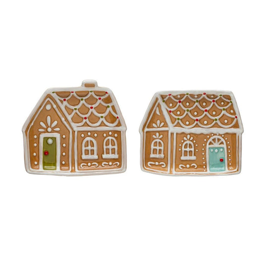 Hand Painted Ceramic Gingerbread House Plate - Green Door - The Farmhouse AZ