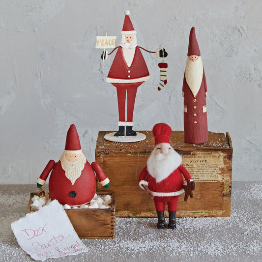 Handmade Paper Mache Santa, Red, Cream & Gold Color - The Farmhouse AZ