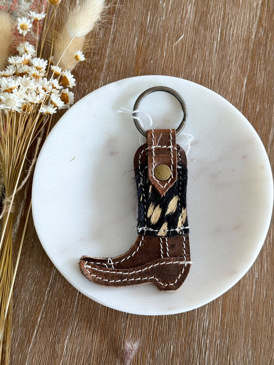 Leather Boot Keychain - Black/Gold Cowhide - The Farmhouse