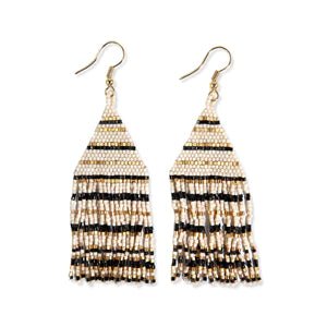 Lexie Horizontal Stripe Beaded Fringe Earrings Black - The Farmhouse AZ