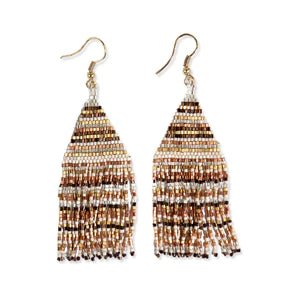 Lexie Horizontal Stripe Beaded Fringe Earrings Mixed Metallic - The Farmhouse AZ