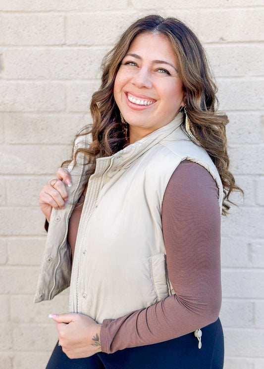 Mountains Calling Puffer Vest - Natural - The Farmhouse